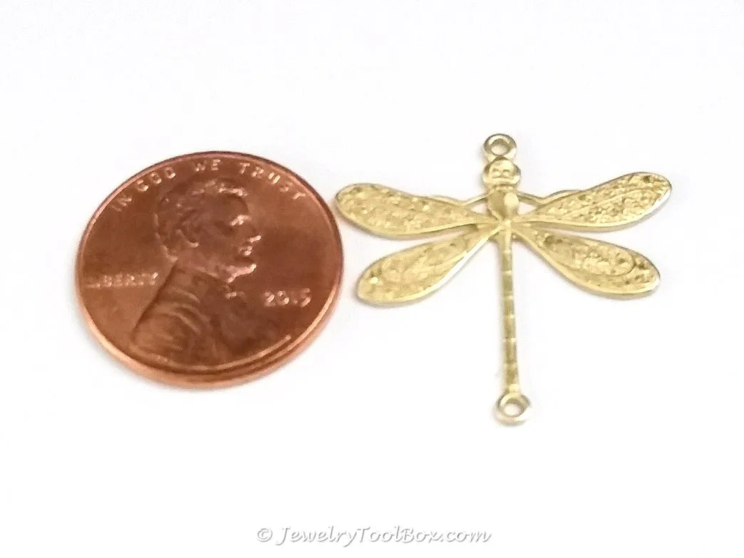 Large Dragonfly Connector Charm, 2 Loops, Brass, Lot Size 10, #05R