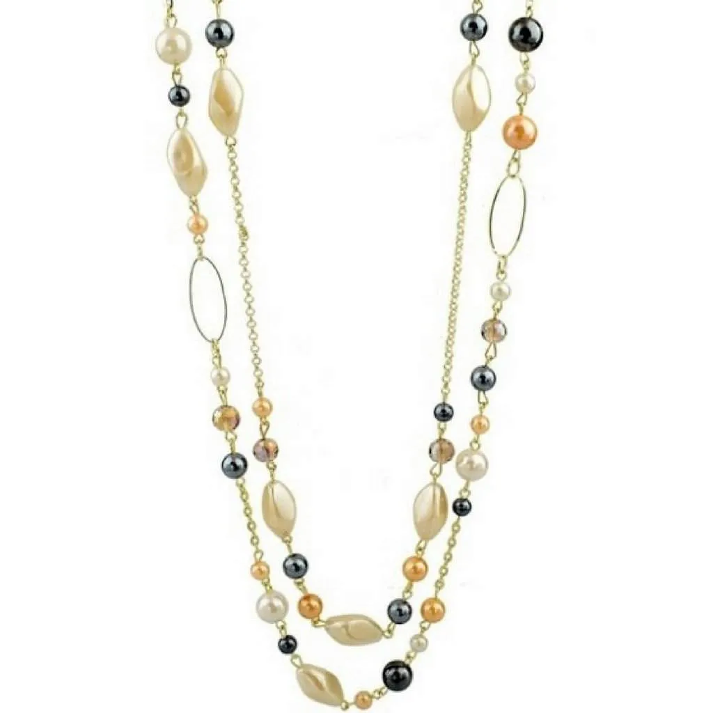 Long Layered Gold Chain and Bead Necklace