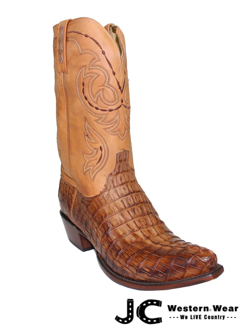 Lucchese HL1004.54 Mens Heritage Hornback Tail Caiman Boots Tan Burnished - D