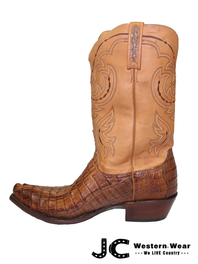 Lucchese HL1004.54 Mens Heritage Hornback Tail Caiman Boots Tan Burnished - D