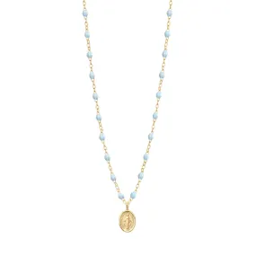 Madone Charm Classic Gigi Baby Blue necklace, Yellow Gold, 16.5