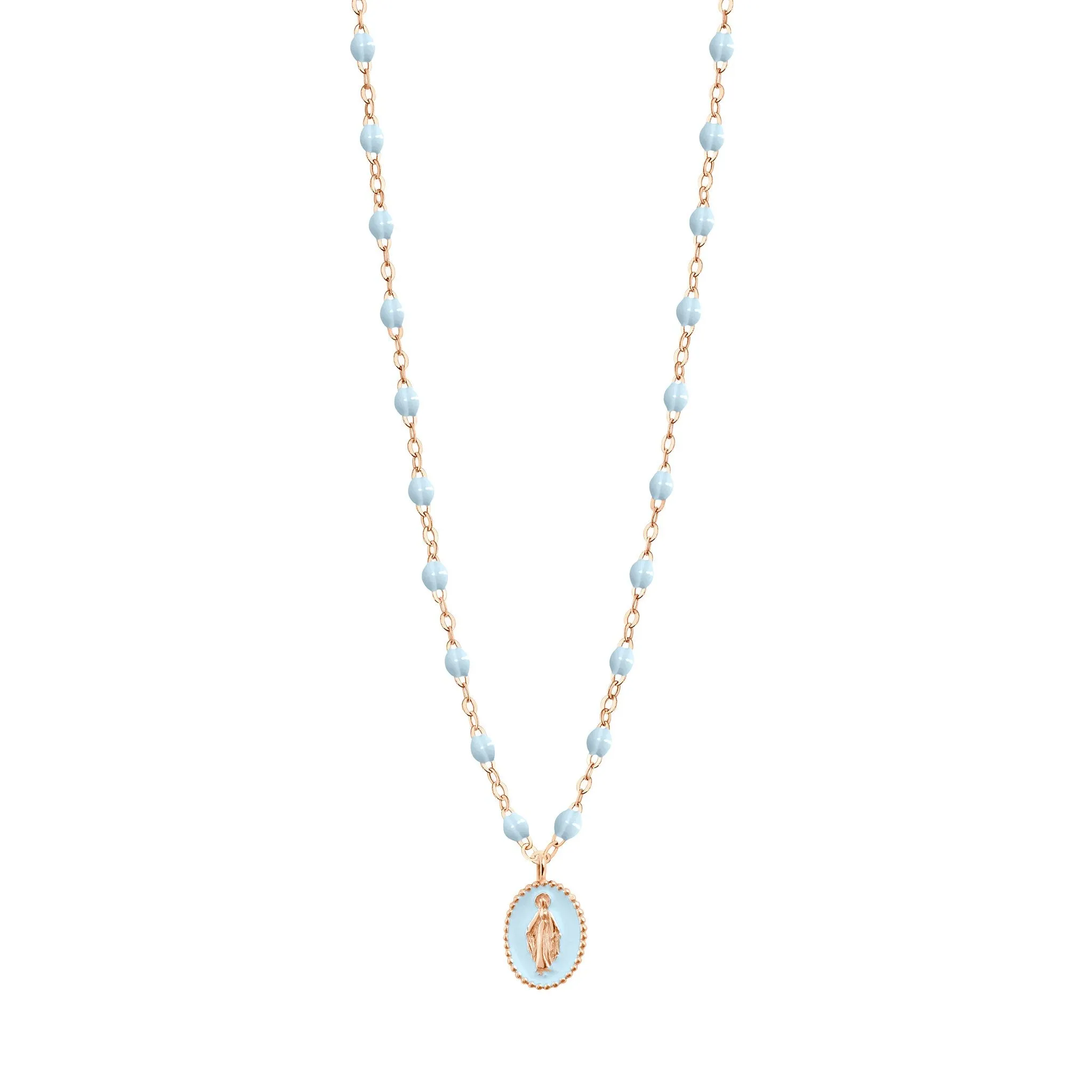 Madone resin charm Classic Gigi Baby Blue necklace, Rose Gold, 16.5