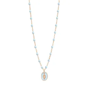 Madone resin charm Classic Gigi Baby Blue necklace, Rose Gold, 16.5