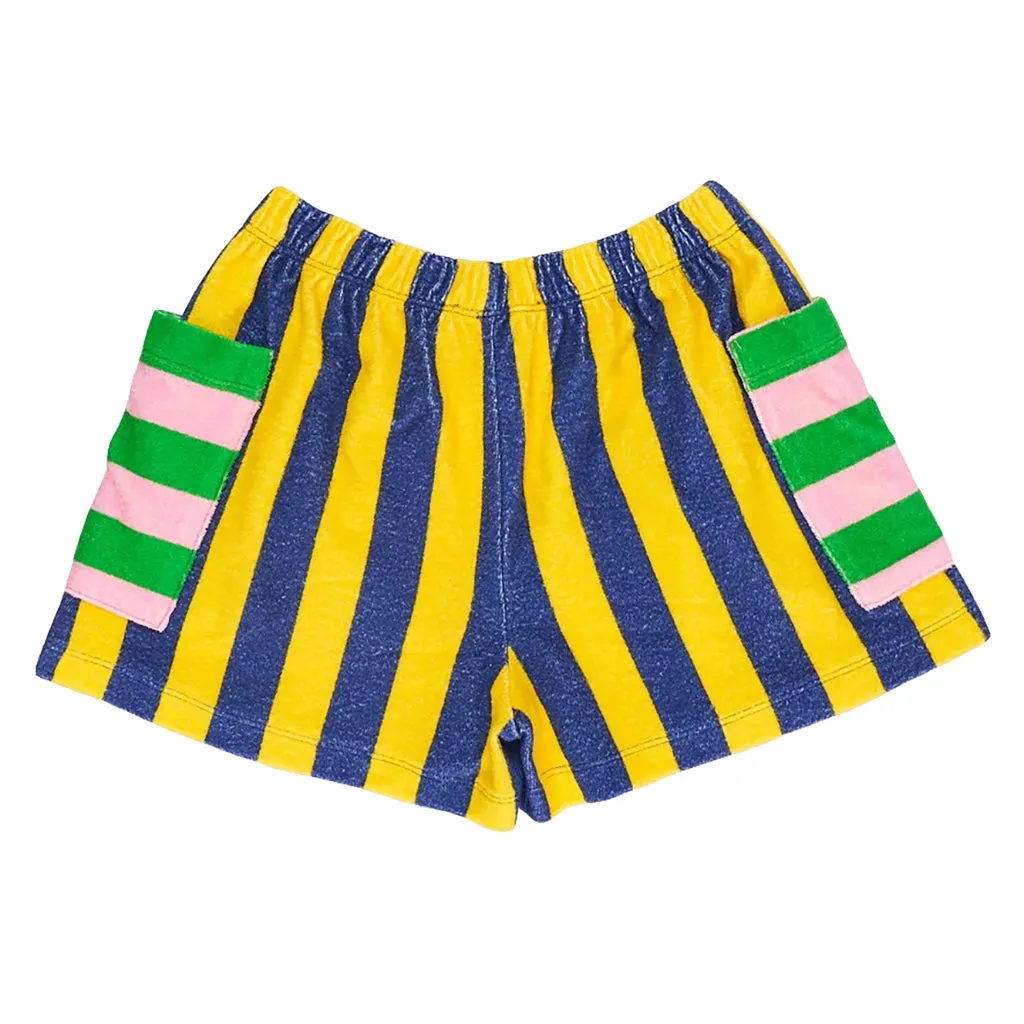 Maison Mangostan Child Terry Shorts Yellow And Blue Stripes