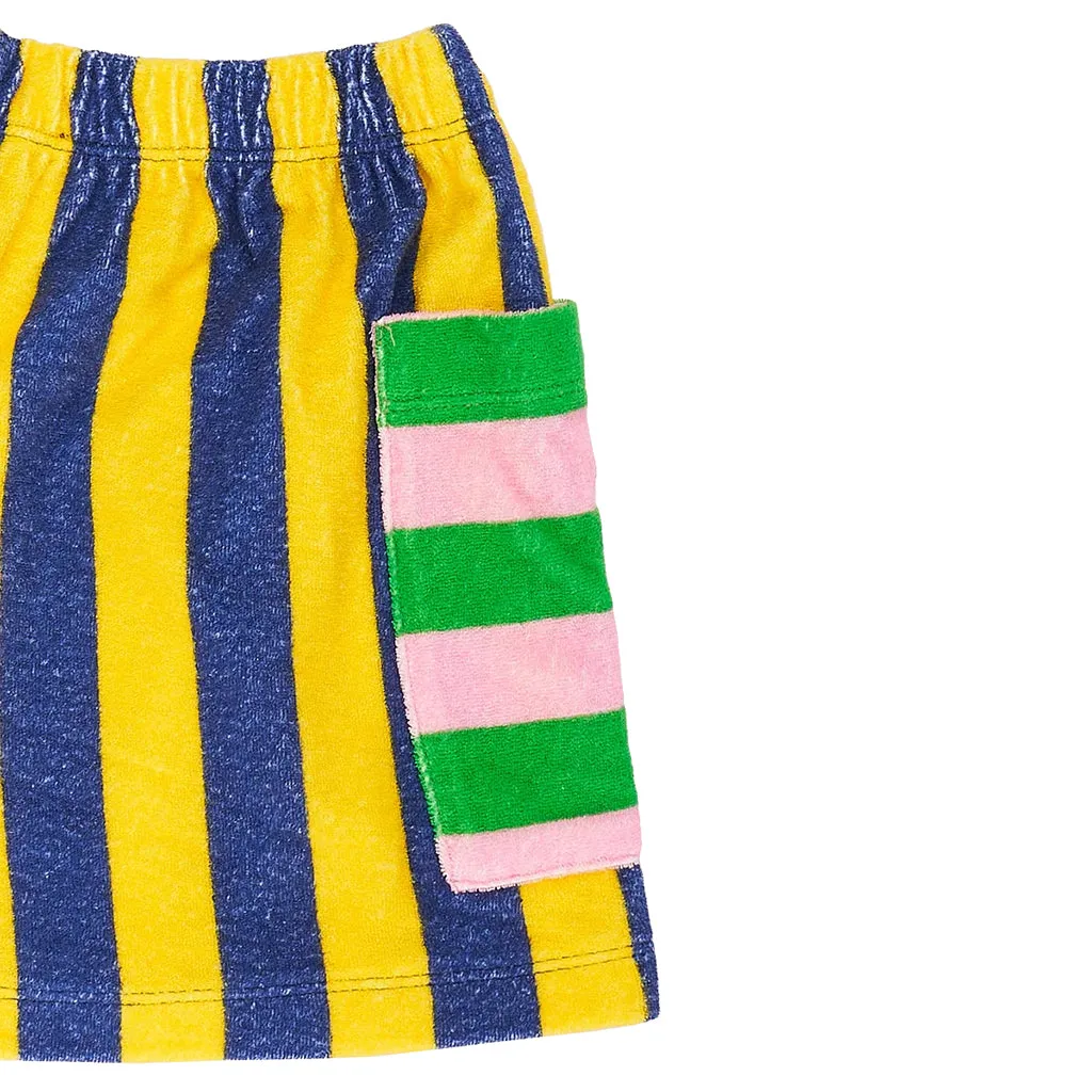 Maison Mangostan Child Terry Shorts Yellow And Blue Stripes