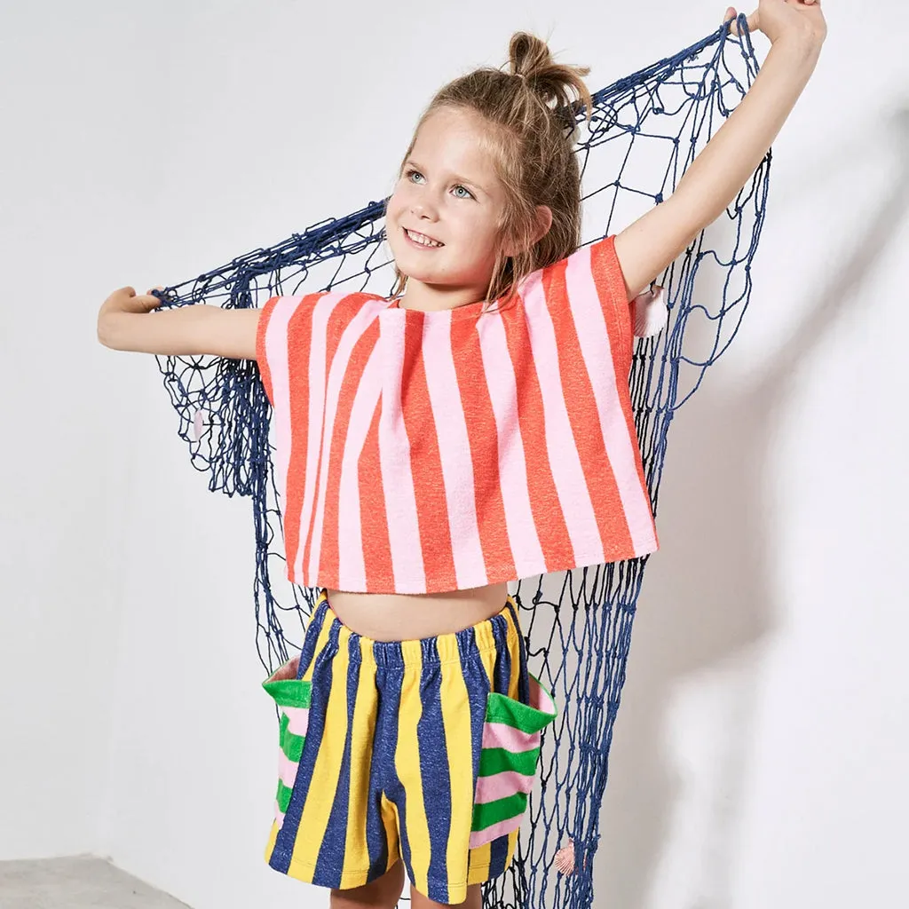 Maison Mangostan Child Terry Shorts Yellow And Blue Stripes