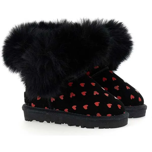 Master of Arts Heart Print Winter Boots, Black