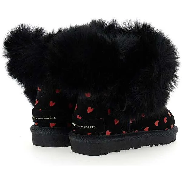 Master of Arts Heart Print Winter Boots, Black