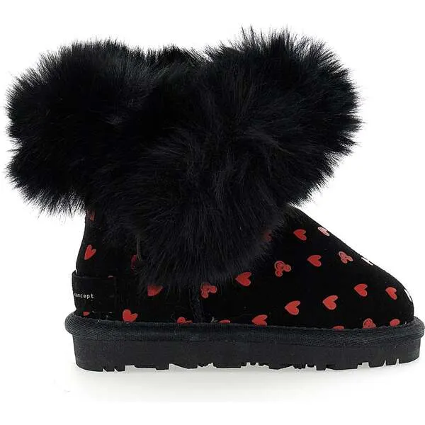 Master of Arts Heart Print Winter Boots, Black