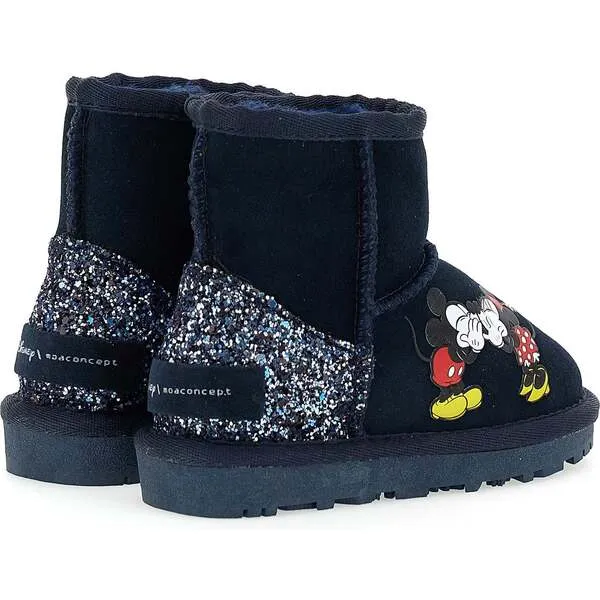 Master of Arts Mickey + Minnie Glitter Tab Winter Boots, Navy