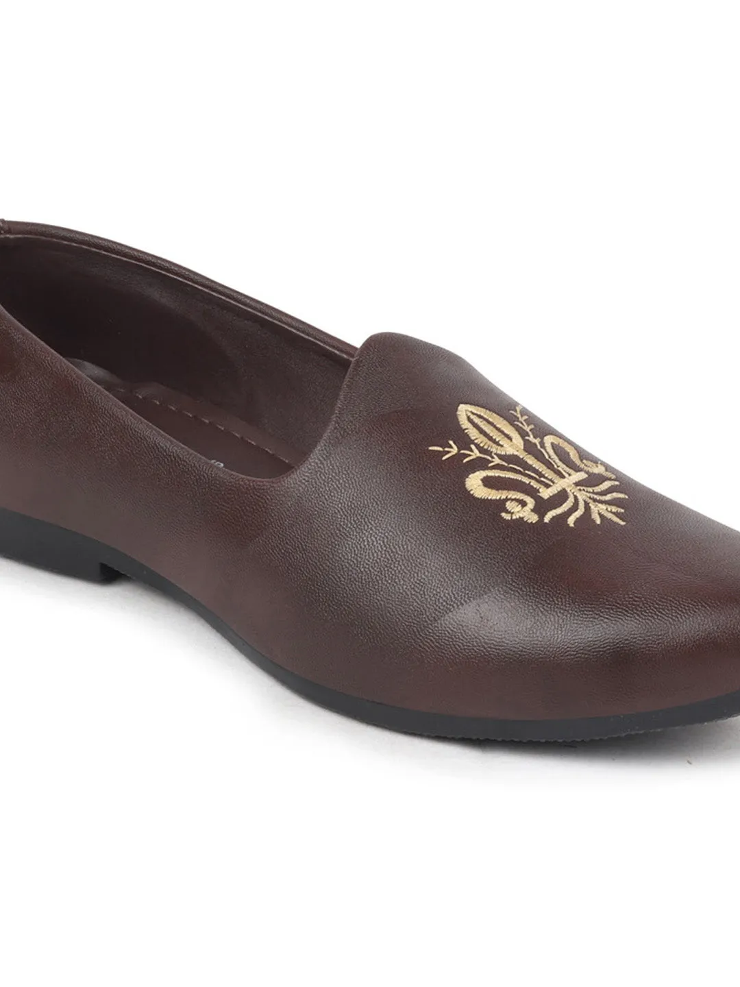 Men Dark Brown Ethnic Embroidered Juttis and Mojaris