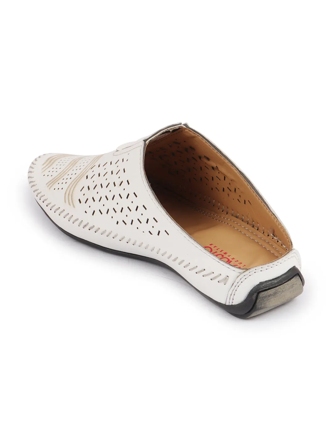 Men White Ethnic Wedding Party Back Open Laser Cut Design Juttis and Mojaris