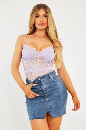 Mid Blue Notch Cut Out Denim Mini Skirt - Riana