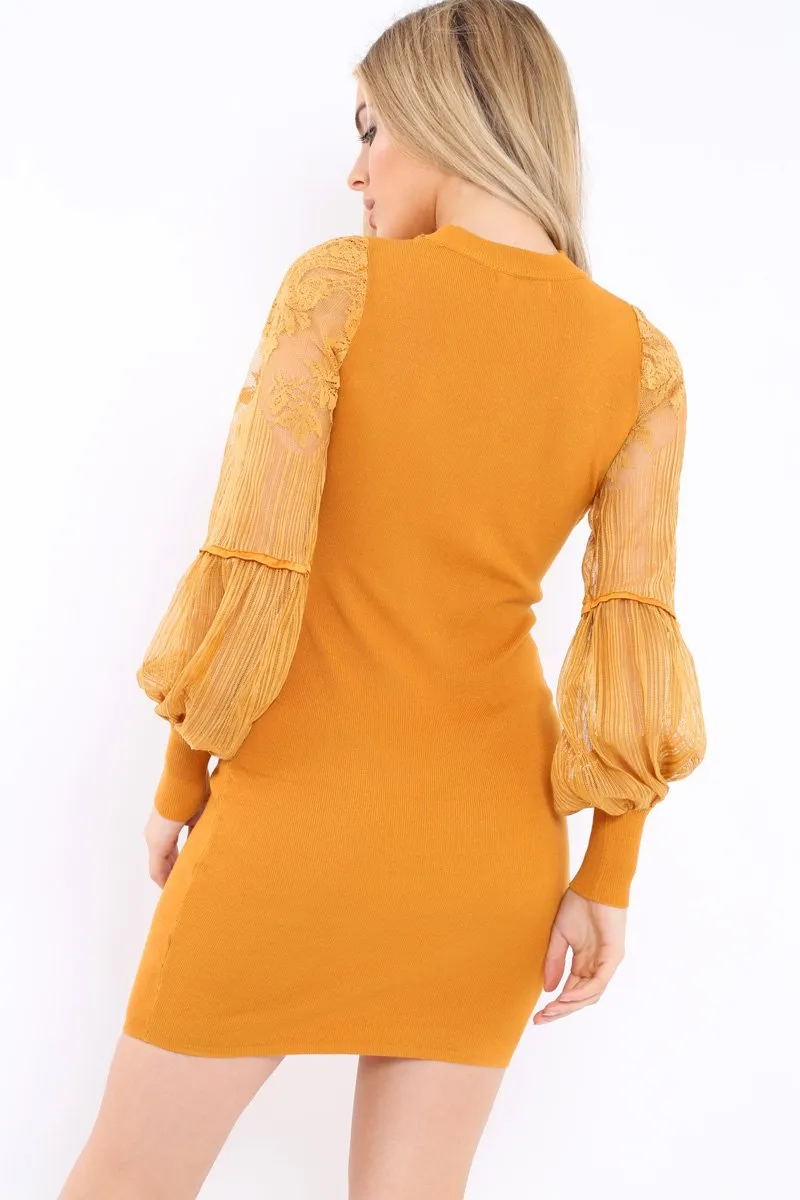 Mustard Choker Knit Midi Dress - Brittany