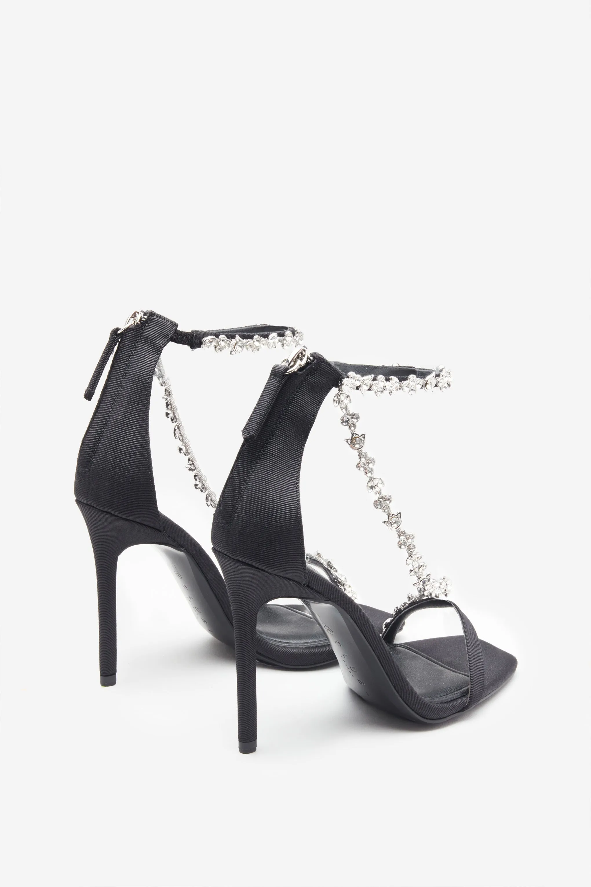 Oh Please | Black Strappy Heeled Sandals With Diamante Chains