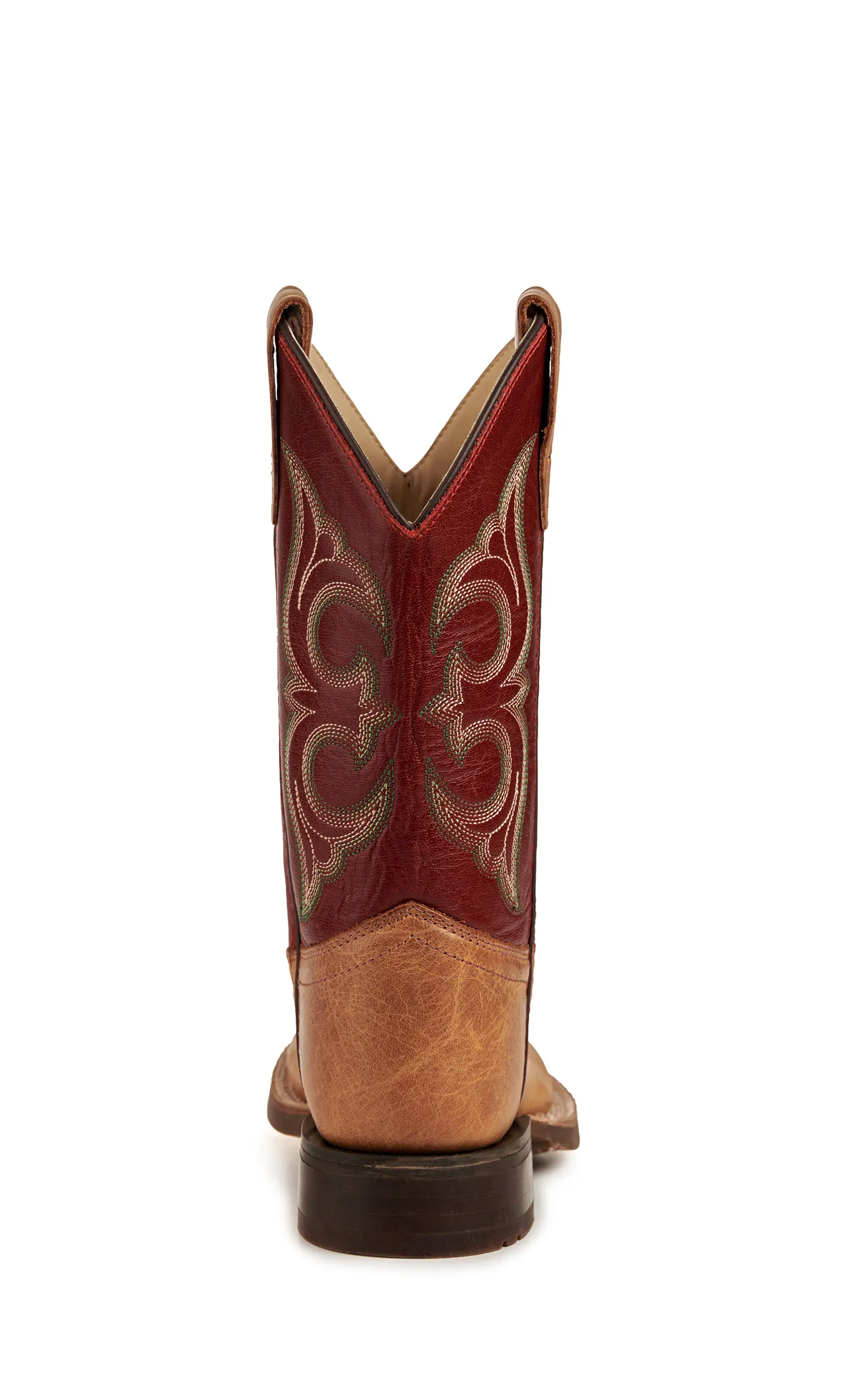 Old West Kid's Cactus Tan and Red Wide Square Toe Cowboy Boots