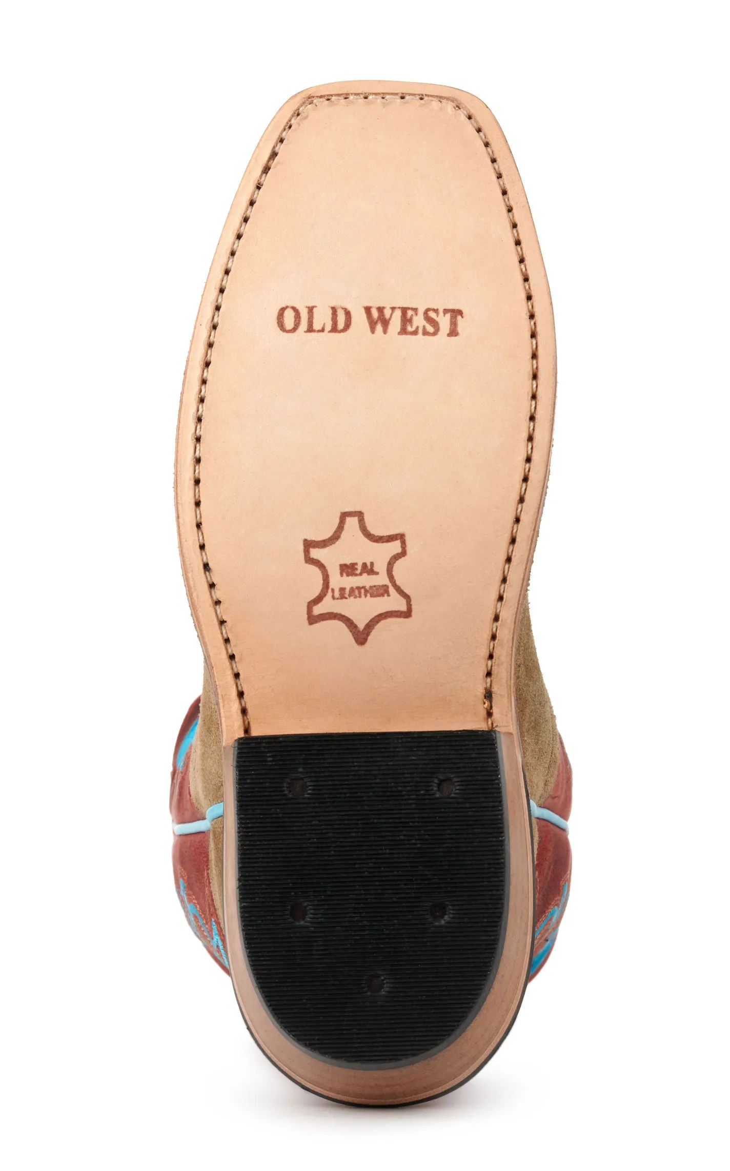 Old West Kids Camel Suede and Red Punchy Square Toe Cowboy Boots