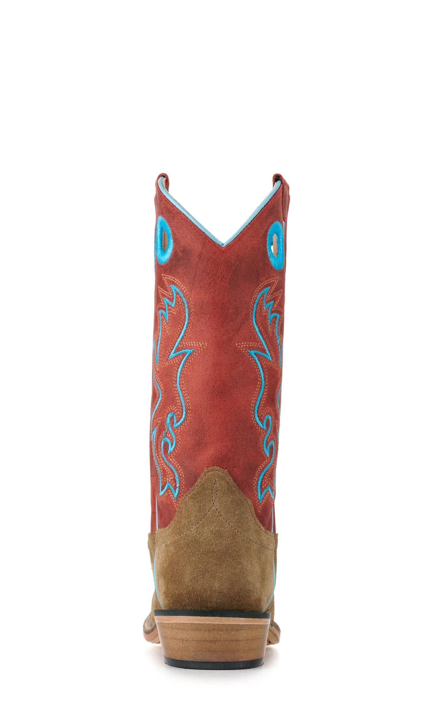 Old West Kids Camel Suede and Red Punchy Square Toe Cowboy Boots