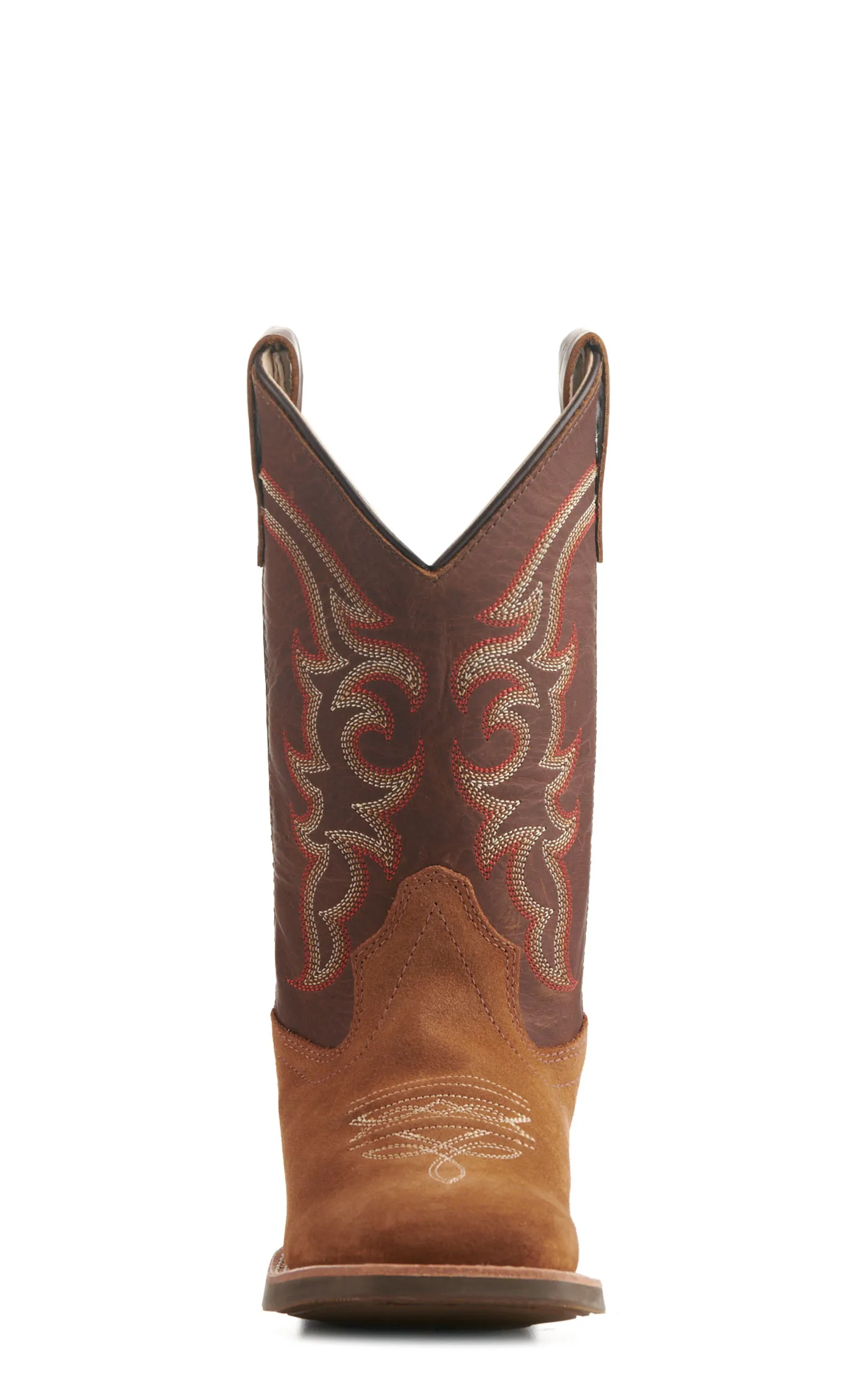 Old West Kids Light Brown and Dark Brown Wide Square Toe Cowboy Boots