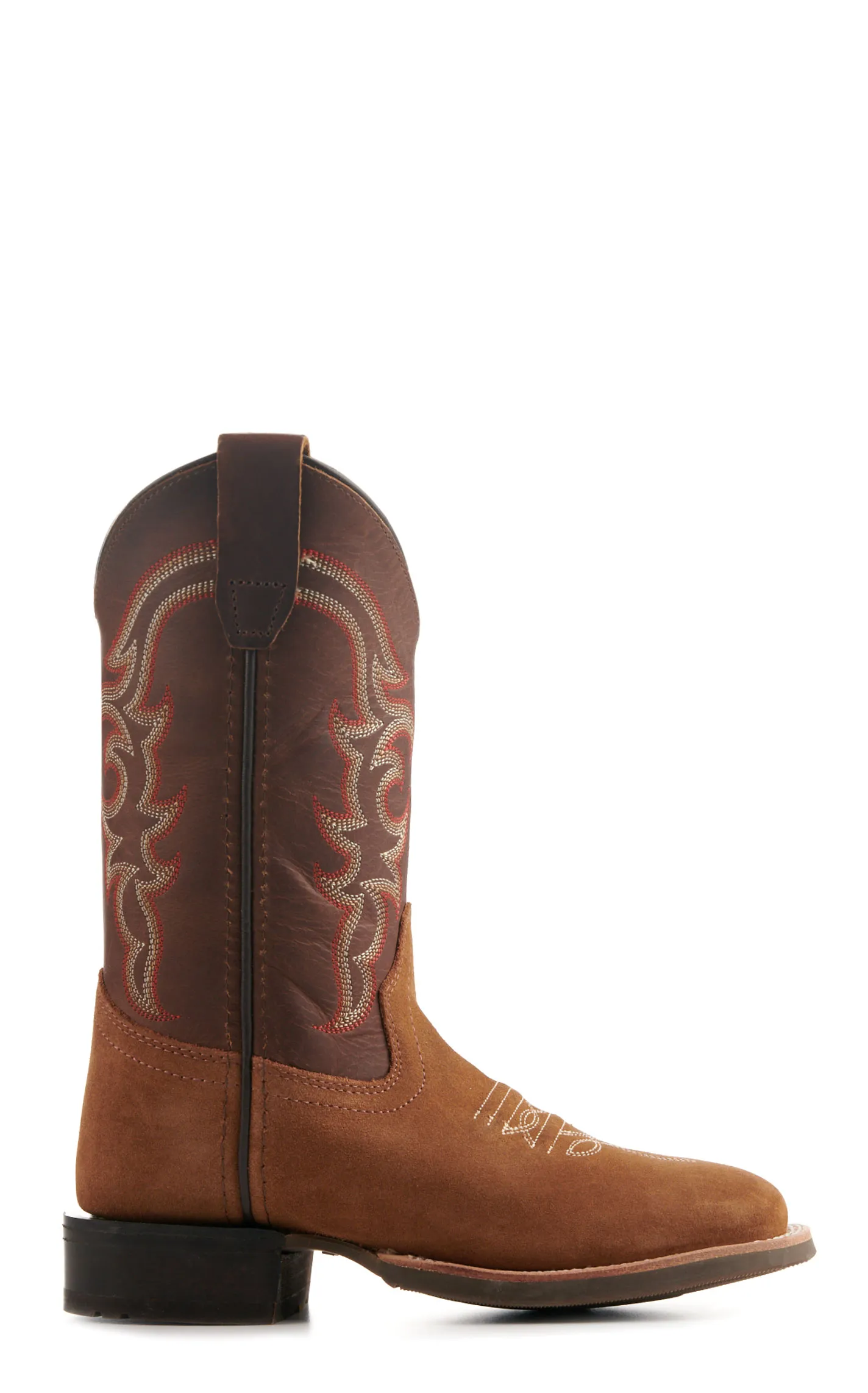 Old West Kids Light Brown and Dark Brown Wide Square Toe Cowboy Boots