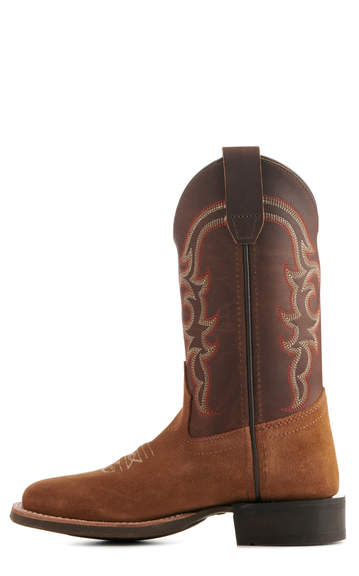 Old West Kids Light Brown and Dark Brown Wide Square Toe Cowboy Boots