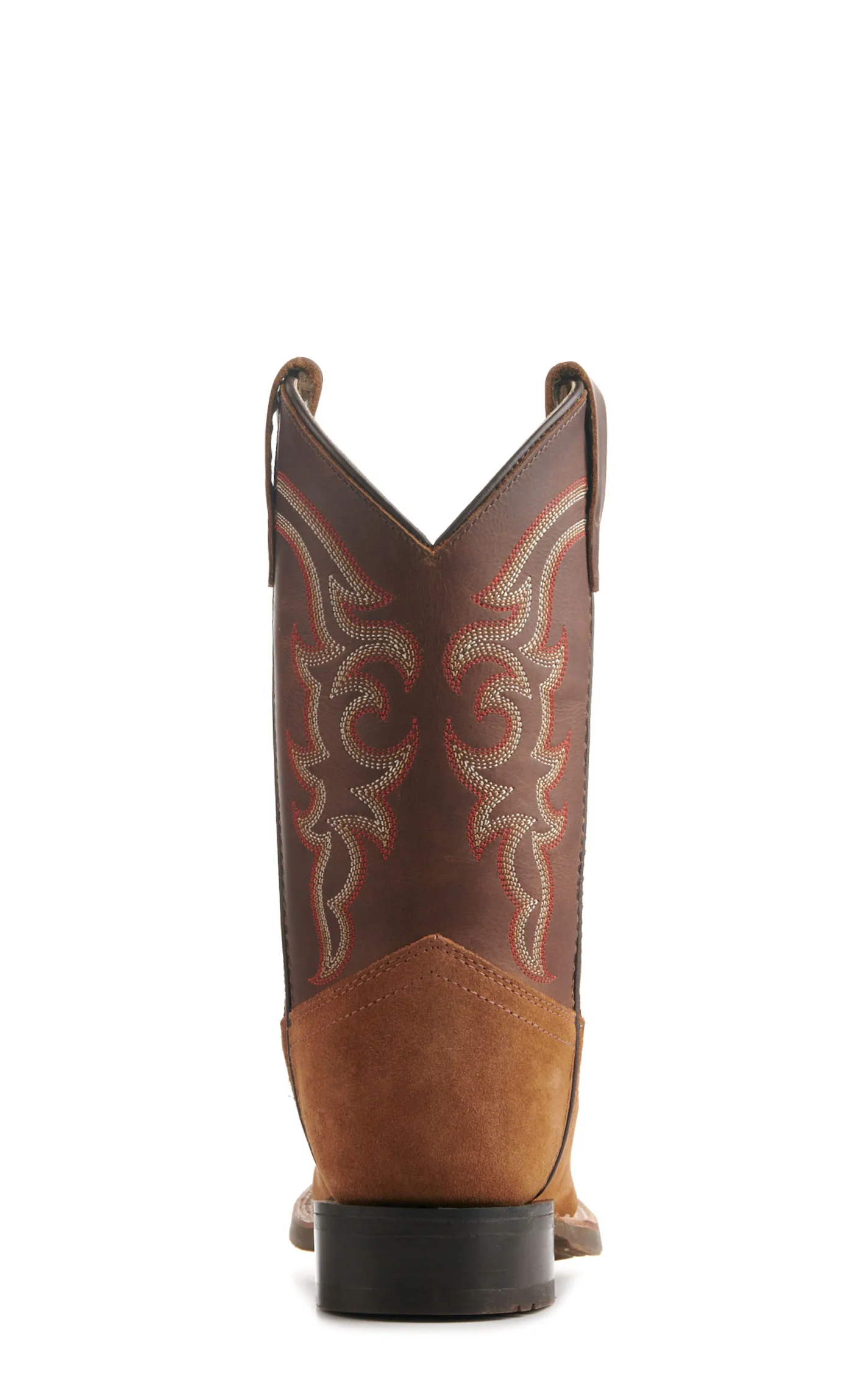 Old West Kids Light Brown and Dark Brown Wide Square Toe Cowboy Boots