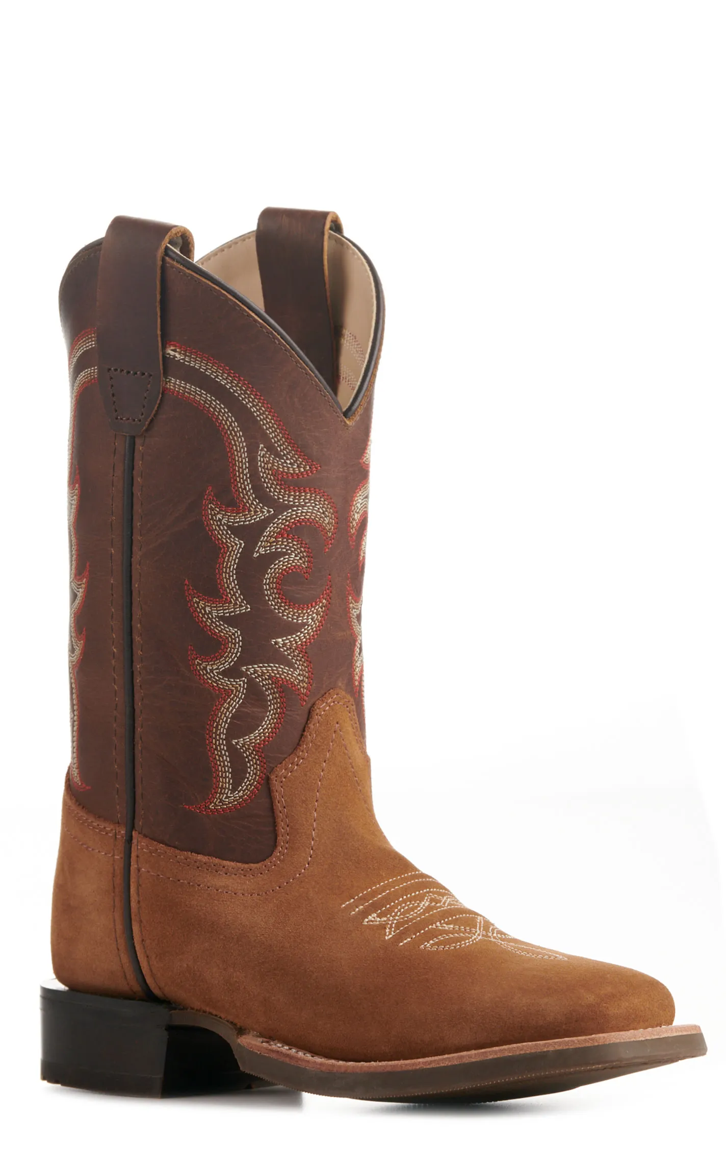 Old West Kids Light Brown and Dark Brown Wide Square Toe Cowboy Boots