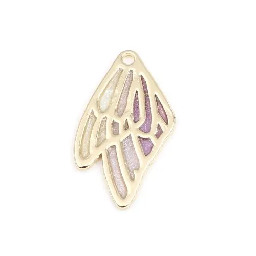 Pendants, Double Butterfly Wings, Gold Plated, Alloy, Lilac, Gradient, Enamel, 30mm