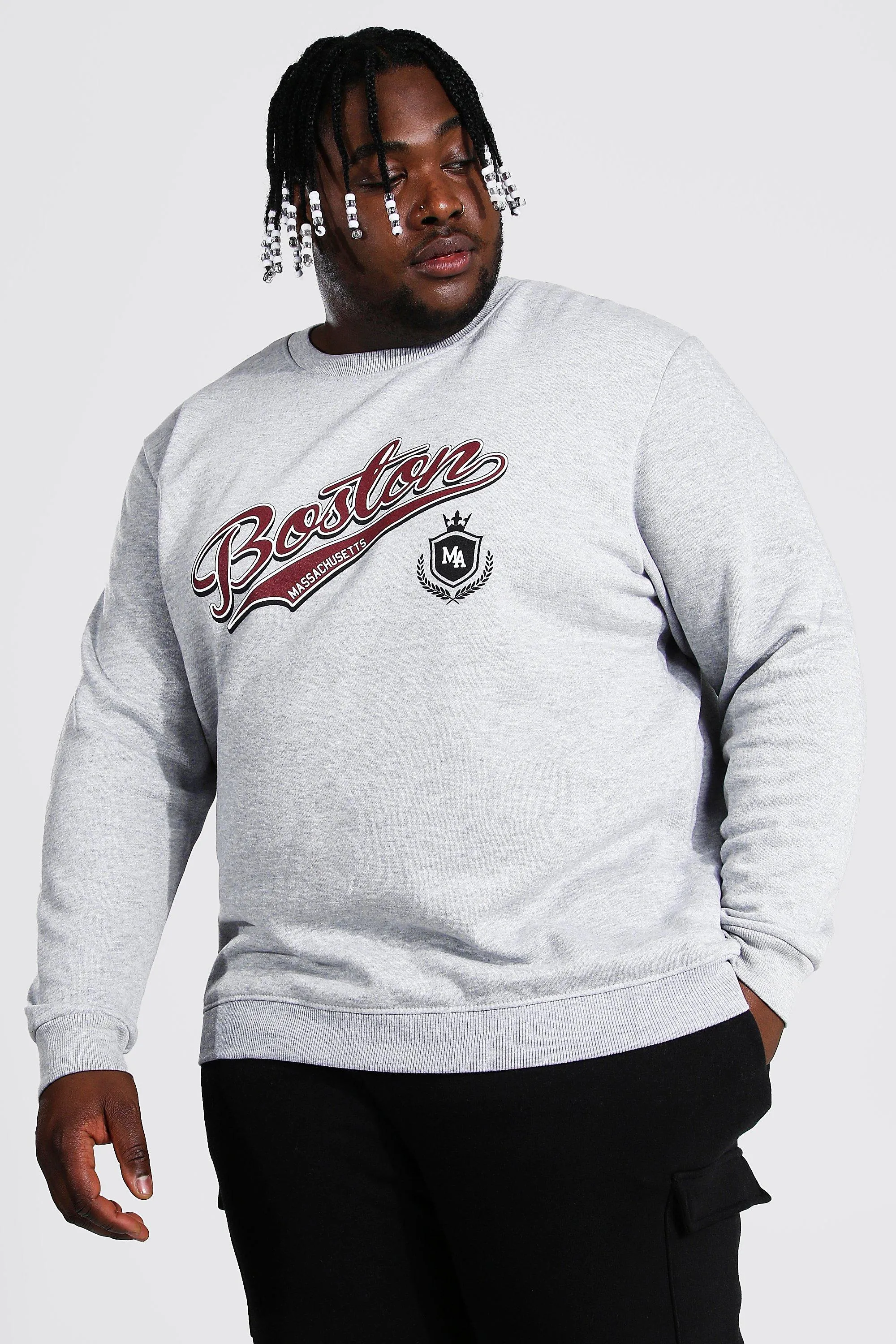 Plus Size Boston Varsity Print Sweatshirt