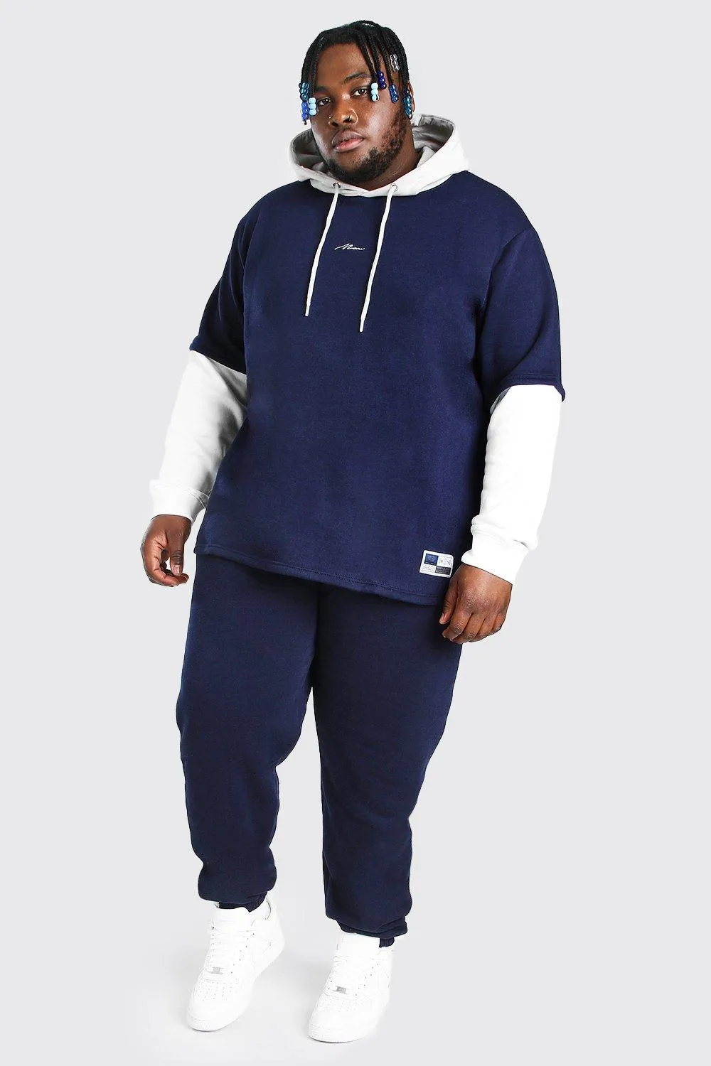 Plus Size MAN Contrast Hooded Tracksuit