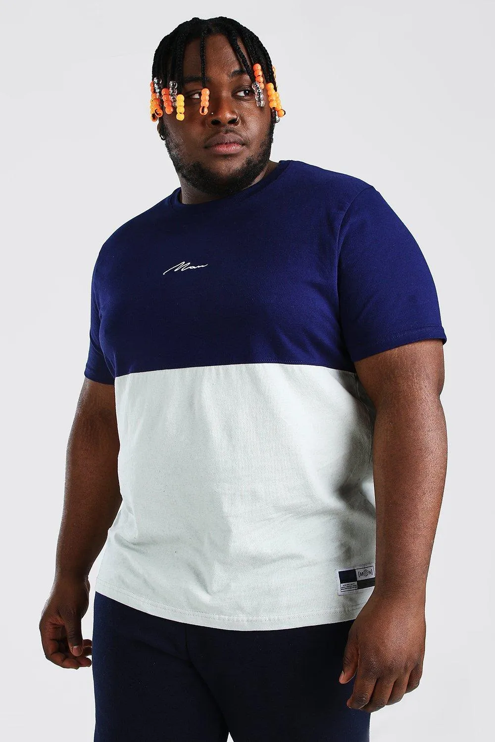 Plus Size MAN Script Colour Block T-Shirt