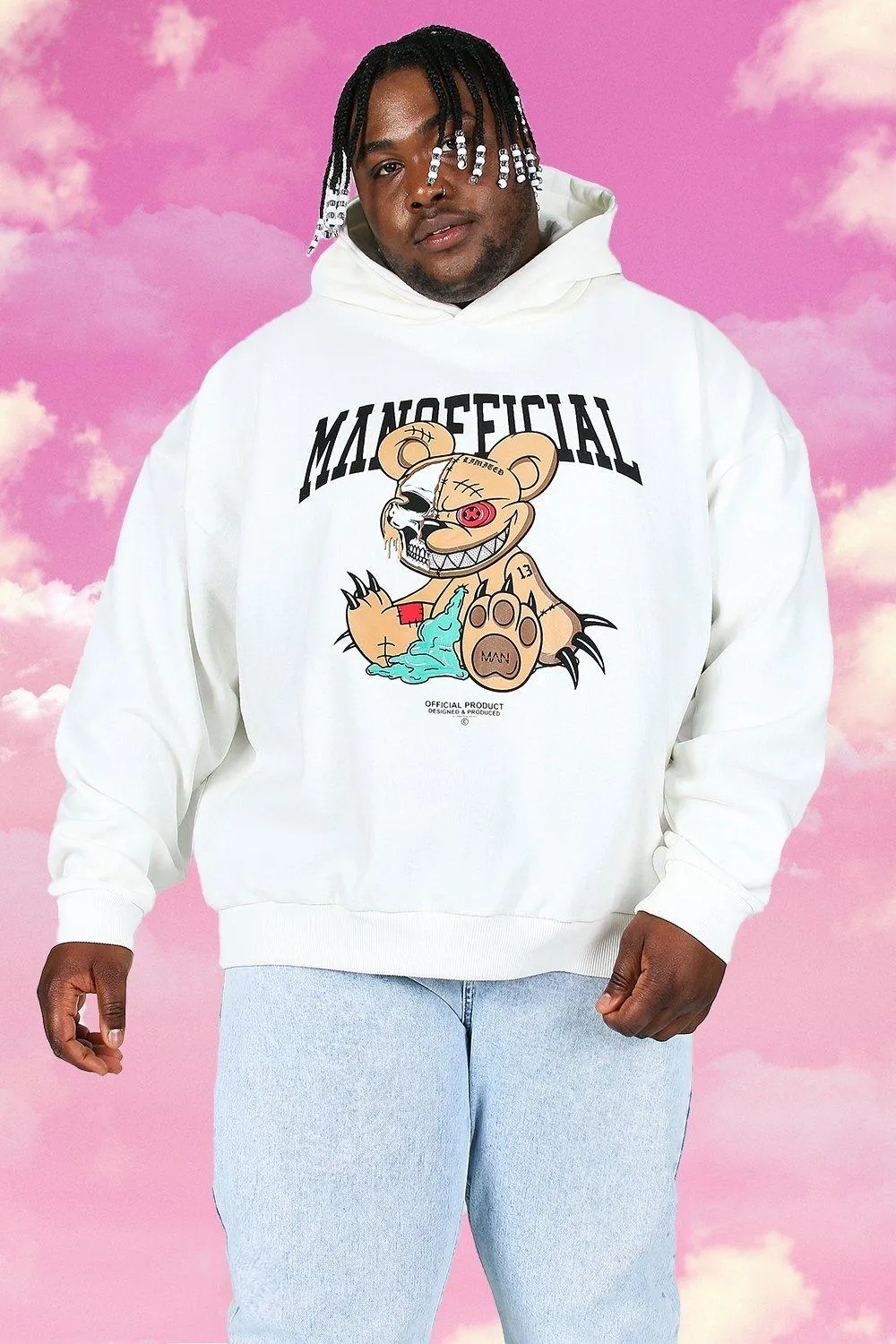 Plus Size Man Teddy Rhinestone Hoodie