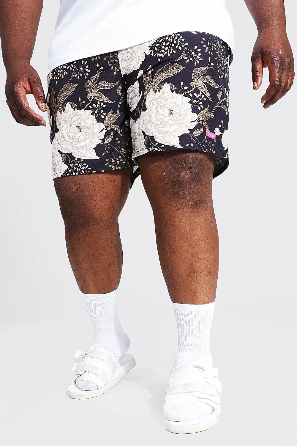 Plus Size Mid Length Floral Print Swim Short