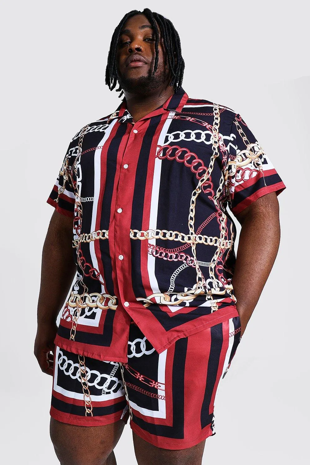 Plus Size Short Sleeve Revere Chain Shirt