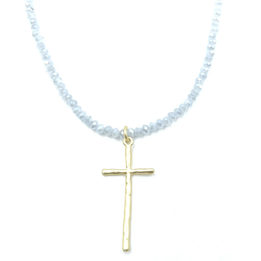 Prayer Cross on Pale Blue Necklace