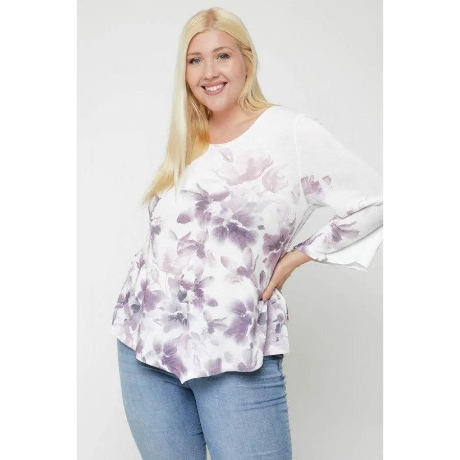 Print Top Featuring A Round Neckline And 3/4 Bell Sleeves