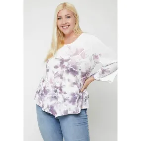 Print Top Featuring A Round Neckline And 3/4 Bell Sleeves