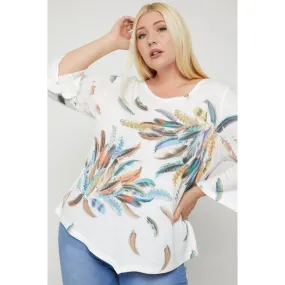 Print Top Featuring A Round Neckline And 3/4 Bell Sleeves