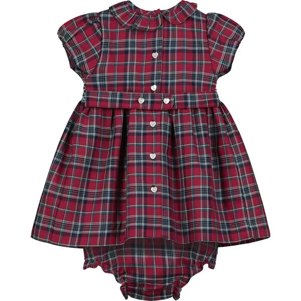 Question Everything Queen’s Park Hand-Smocked Tartan Baby Dress, Red & Blue