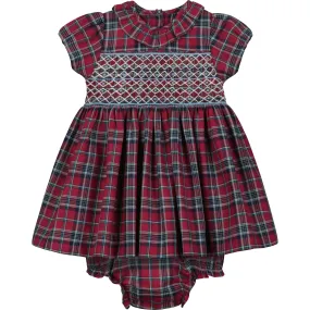 Question Everything Queen’s Park Hand-Smocked Tartan Baby Dress, Red & Blue