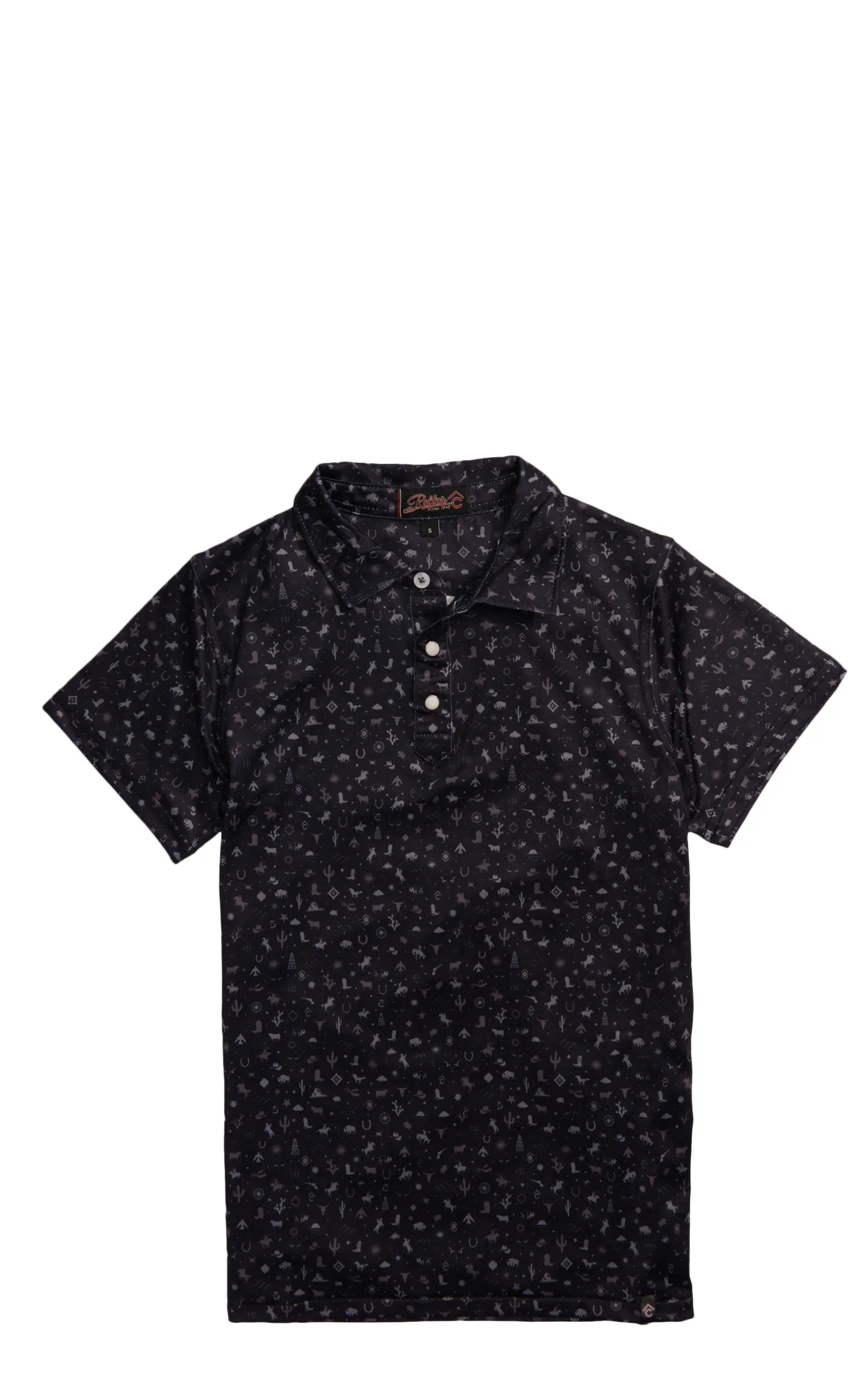 Rafter C Boy's Midnight Navy & Grey Western Print Short Sleeve Polo Shirt