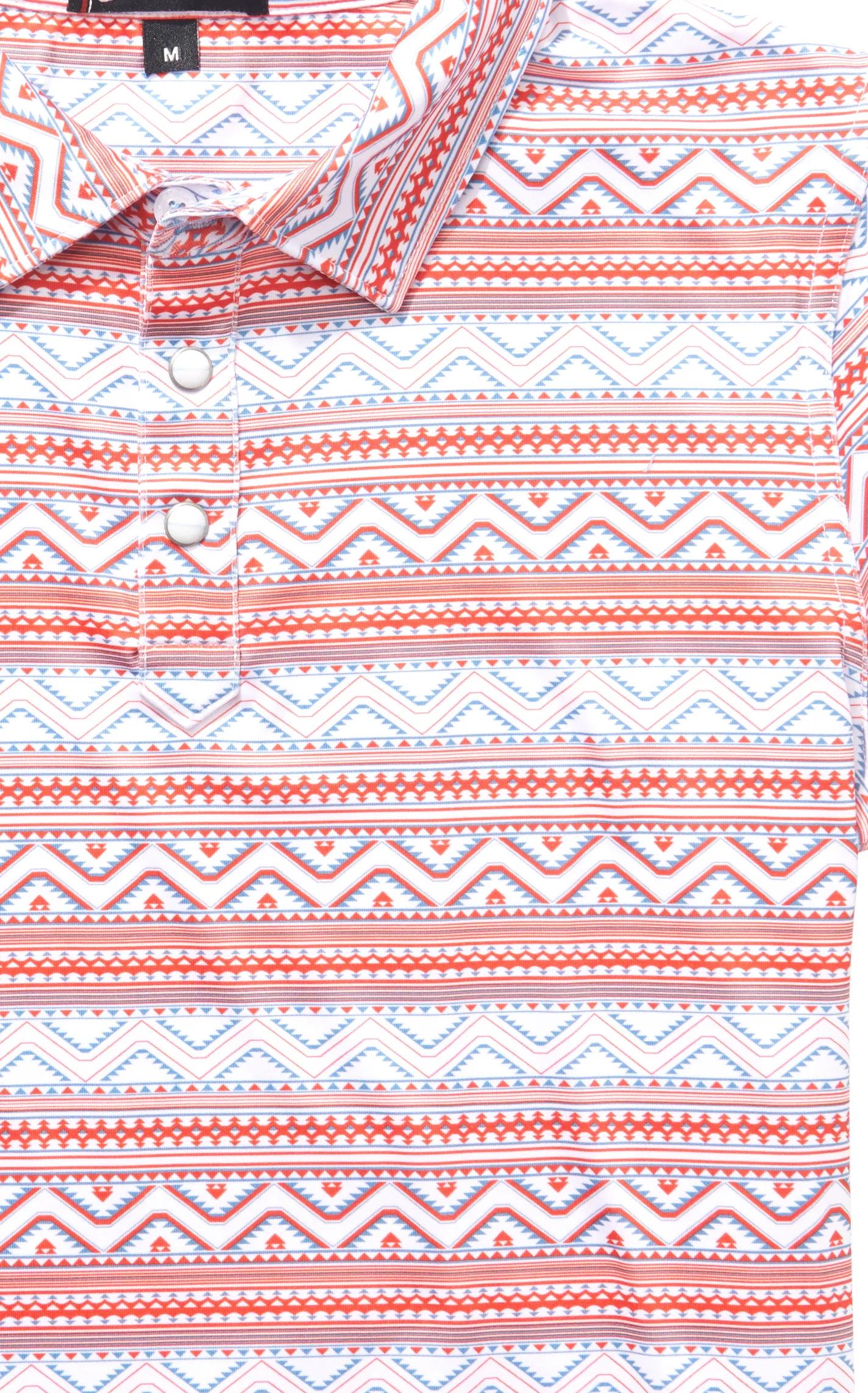 Rafter C Boy's White Tangerine & Cornflower Blue Aztec Print Short Sleeve Polo Shirt