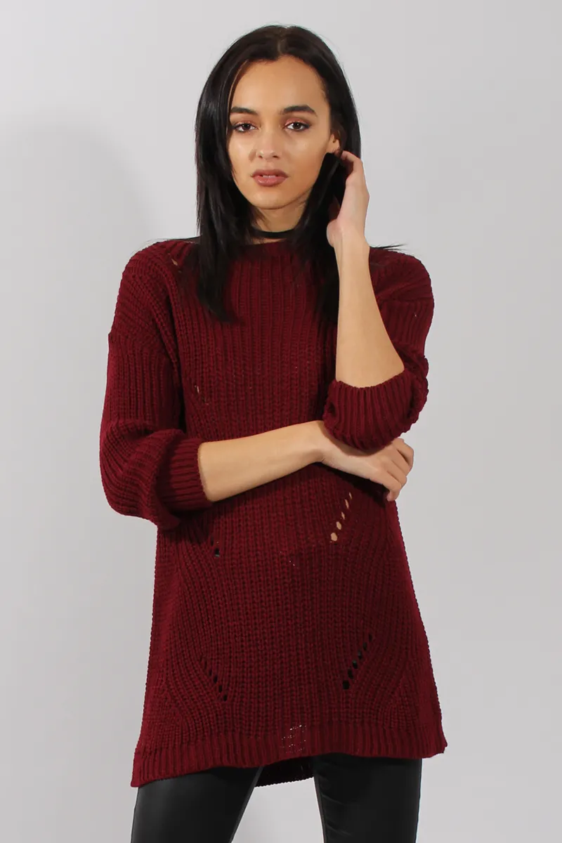 Red Knitted Distressed Back Jumper Dress - Cara