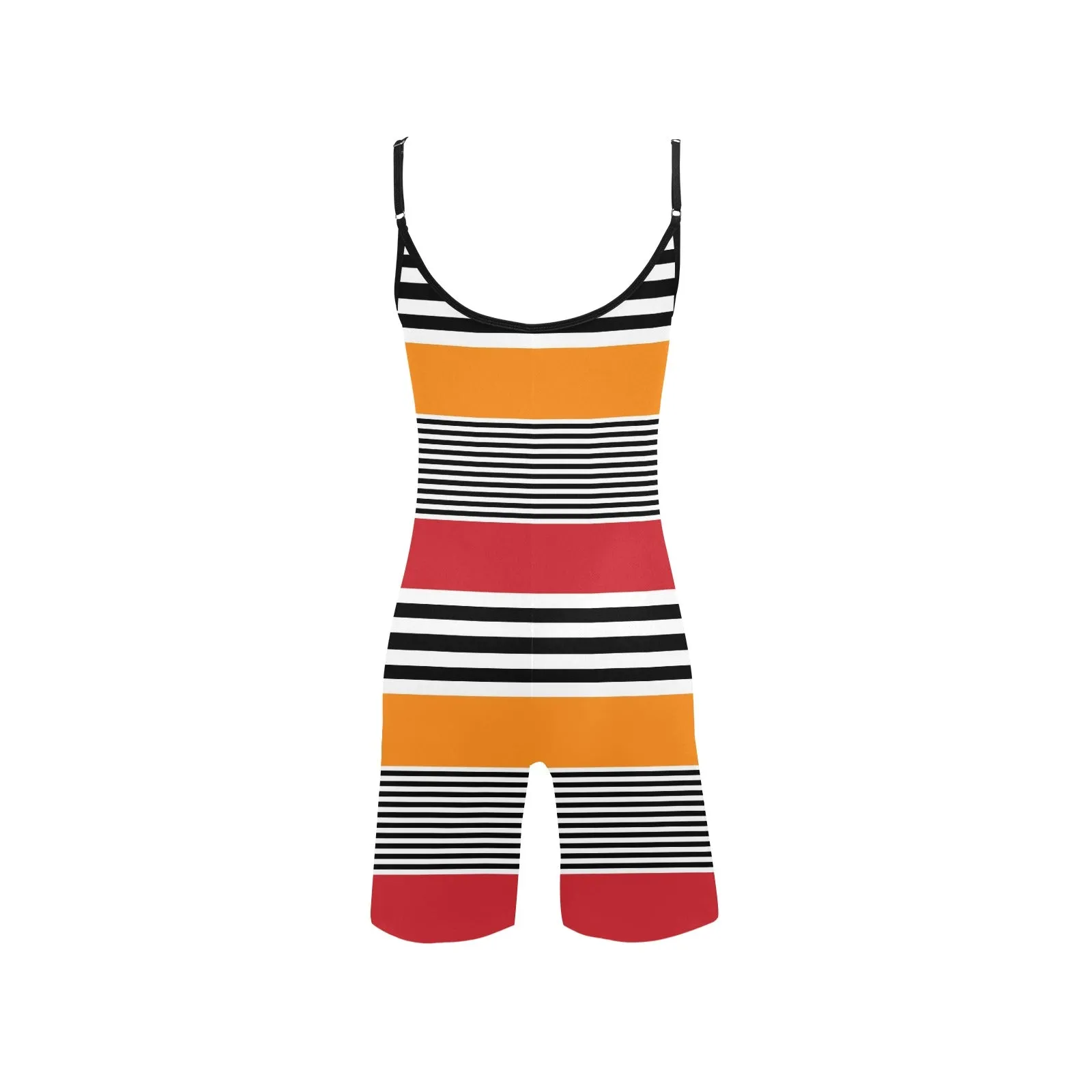 red orange black striped print 2 Women's Short Yoga Bodysuit