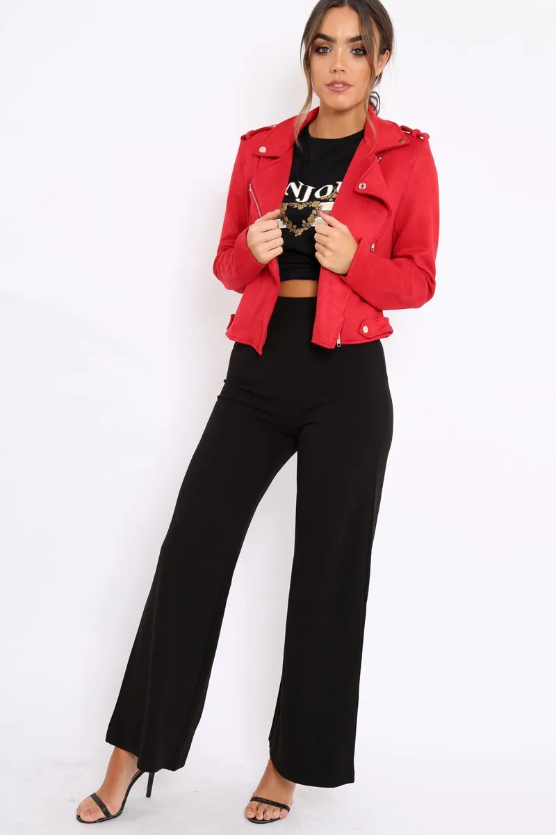 Red Suedette Biker Jacket - Rachel