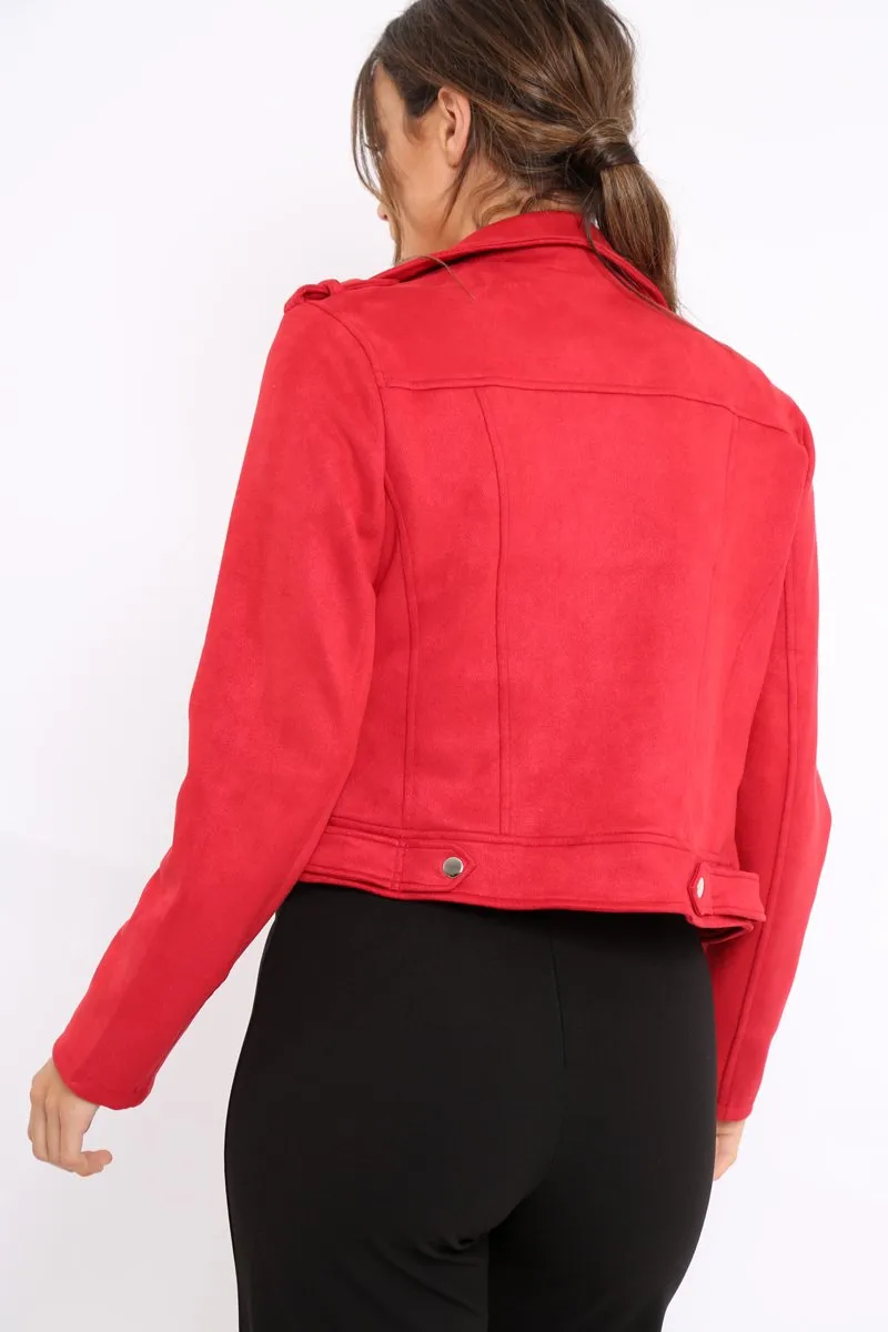 Red Suedette Biker Jacket - Rachel