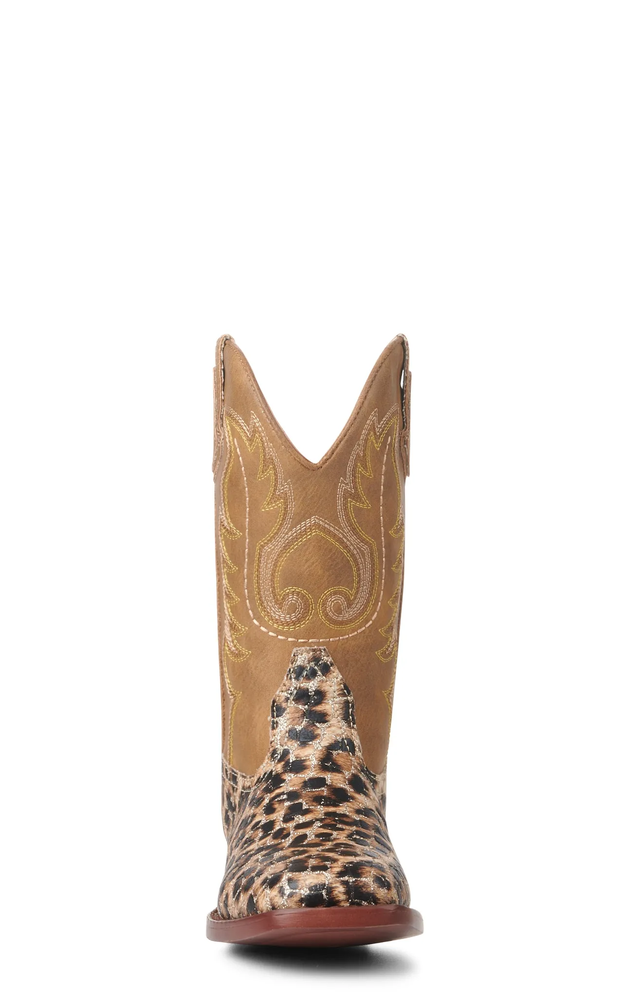 Roper Girl's Brown and Leopard with Gold Glitter Wide Square Toe Cowboy Boots