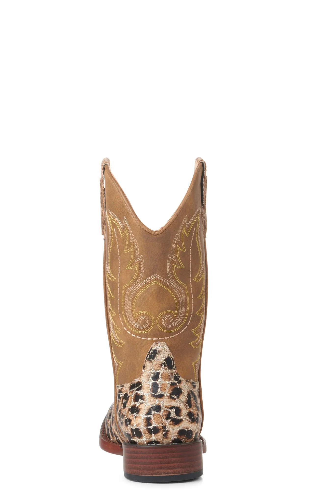 Roper Girl's Brown and Leopard with Gold Glitter Wide Square Toe Cowboy Boots