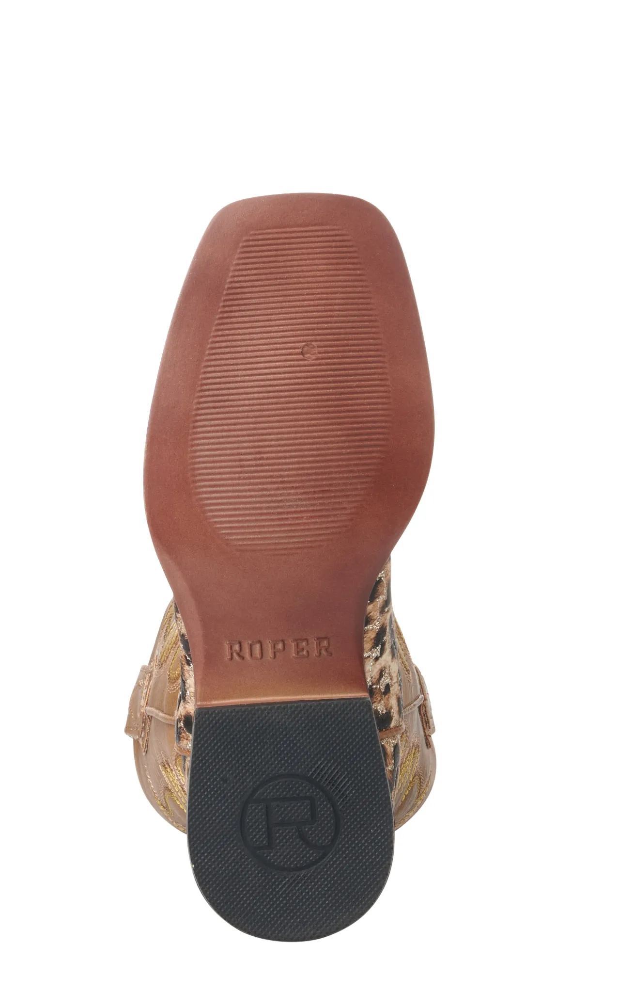 Roper Girl's Brown and Leopard with Gold Glitter Wide Square Toe Cowboy Boots