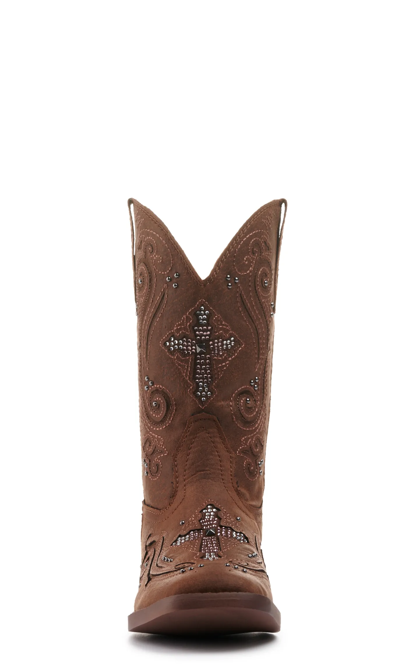 Roper Kids Brown with Crystal Cross & Studs Square Toe Cowboy Boots